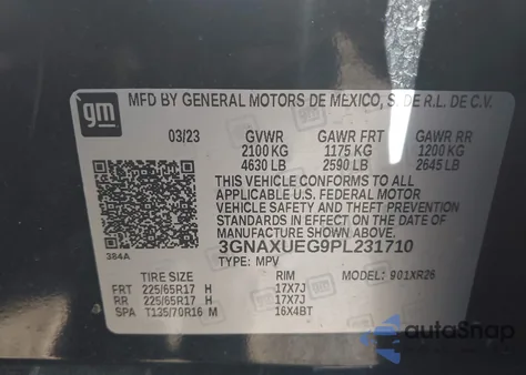 2023 Chevrolet Equinox Awd Lt z USA, uszkodzony, nr VIN 3GNAXUEG9PL231710